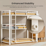 Feetice Triple Bunk Bed Twin Over Twin Over Twin, Heavy Duty White Metal Bunk Bed with Full-Length Guardrails, No Box Spring Needed, Easy Assembly, Family-Friendly for All Ages, Bedroom Furniture Feetice