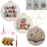 Embroidery Kit for Adults, Pre-Stamped Pattern Embroidery Kit for Beginners, Needlepoint Starter Kit with Hoop Thread Needle Instruction, 7.9'' Hoop (Book Lover 3 Packs)