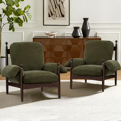 AQO Mid Century Modern Accent Chair with Arms, Upholstered Spindle Chair with Wood Frame, High-Resilience Sponge Cushion for Living Room Bedroom Office AQO