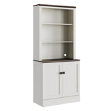 FENSULN 72 in Tall Bookshelf 5 Tier Bookcase with Adjustable Shelves, Antique White Book Shelf with Storage Cabinet, Wood Freestanding Display Bookshelves for Home Office，Bedroom, Living Room FENSULN