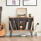 Leesingdo Large Record Player Stand with Vinyl Storage, Retro Brown Record Player Table with Power and USB Port, Holds Up to 200 Albums, Turntable Stand Vinyl Record Player Storage Cabinet Leesingdo
