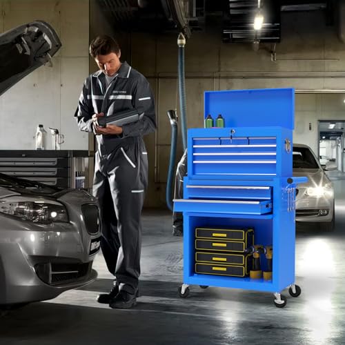 On Shine 8 Drawer Rolling Tool Chest, Large Capacity Rolling Tool Box with Wheels, Locking Mechanical Tool Chest, Portable Tool Box with Sliding Drawers,Metal Tool Box for Garage Workshop (Blue) On Shine