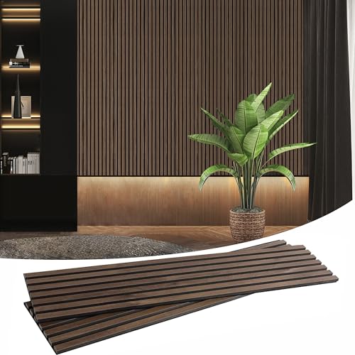 JINDOLI 47 Inch Wood Slat Acoustic Panels for Stylish Decor and Noise Reduction, 3D Fluted Panel for Wall, Interior Design 3D Wood Wall Panels Use for Soundproof Paneling, Brown Oak - WoodArtSupply