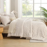 Andency King Size Comforter Set Beige, Boho Cream Soft Warm Tufted Neutral Bedding Comforter Sets for King Size Bed, 3 Pieces Aesthetic Chevron Farmhouse Cute Bohemian Textured Bedding Set Andency