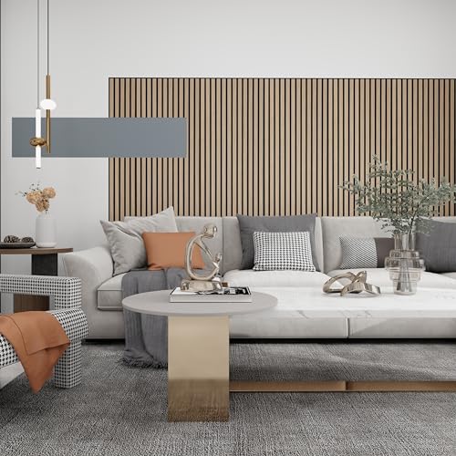 Acoustic Wood Veneer Slat Panels for Interior Wall and Ceilings Décor | 3D Seamless Spliced Wood Wall Panels | Sound Absorbing Decorative Panels | Luxury Real Wood | Natural Walnut x 2 Pack eazart