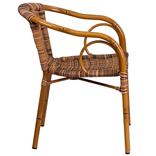 Flash Furniture Cadiz Series Dark Red Bamboo-Aluminum Indoor-Outdoor Restaurant-Patio Chair with Burning Brown Rattan Flash Furniture