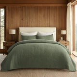 EVERGRACE Cross Stitch Pre-Washed Cotton Quilt Bedding Set King Size, Oversized 3 Pieces Lightweight Bedspread Coverlet for All Season, with 2 Matching Shams, Olive Green,108"x96" EVERGRACEHOME