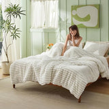 Bedsure King Comforter - GentleSoft™ 3 Pieces Double-Side Fleece Fluffy White Comforter Set, Cozy Striped Room Decor Aesthetic, Luxury King Size Bedding with 2 Pillowcases, 104x90 Inches Bedsure