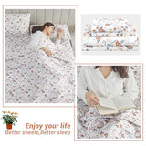 Softan Floral Twin Size Sheet Set, Orange Flower Printed Bed Sheets for Girls, 3-Piece Microfiber Single Fitted Sheet with 15" Deep Pocket & Non-Slip Straps, Patterned Bedding Sheets & Pillowcase Set Softan