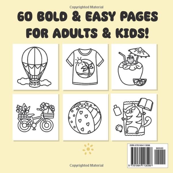 Summer Vibes Coloring Book: 60 Bold & Easy Designs of Joyful Summer Days, Fun Beach Activities, Relaxing Scenes & Much More (Suitable for Both Kids & Adults) (Bold and Easy Series) WoodArtSupply