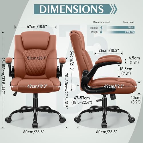 Leather Office Chair, PU Home Computer Desk Chairs with Ergonomic Back Support, 360°Swivel Free, Small Gaming Chair with Wheels and Adjustable Armrests, for Short People Use Brick Attic
