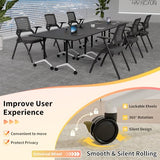 Conference Room Table, Mobile Folding Conference Table on Wheels, Modern Flip Top Stackable Training Tables, Heavy-Duty Modular Meeting Tables for Office Boardroom Classroom (4, Black-A, 55.1in) Lrxmastery