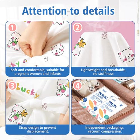 LINLAY Disposable Travel Bedding Set, 4 Piece Lucky Bear Print, Thickened SMS Fabric, Hotel Sheets and Pillowcases (Single - 3-Piece Set, A - Cartoon) LINLAY
