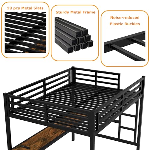 Bellemave Loft Bed Full Size, Full Loft Bed with Desk and Charging Station(USB Port & Outlets), Heavy Duty Loft Beds with RGB LED Light, Side Ladder and Full Length Guardrail, Noise Free Design, Black Bellemave