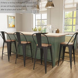 Aklaus Metal Bar Stools Set of 4,26 inch Barstools Counter Height Bar Stools with Backs Farmhouse Bar Stools with Larger seat High Back Kitchen Dining Chairs Modern Bar Chairs Matte Black Stool Aklaus