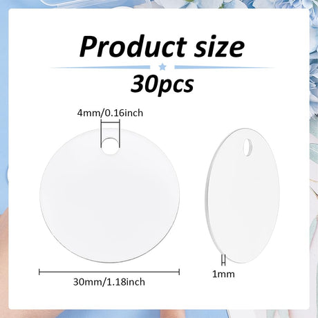 BENECREAT 30PCS Flat Round Sublimation Aluminum Blank, 1.18 Inch Aluminum Stamping Tag Blank Dog Tag Double Sided Transfer Tags for DIY Keychains, Tags Project BENECREAT