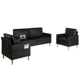 AILEEKISS Mid-Century Sectional Sofa Sets 3 Pieces Faux Leather Loveseat Couches with 2 USB Living Room Furniture Accent Arm Chairs for Small Space, Apartment, Office (1-Seater+1-Seater+3-Seater) AILEEKISS