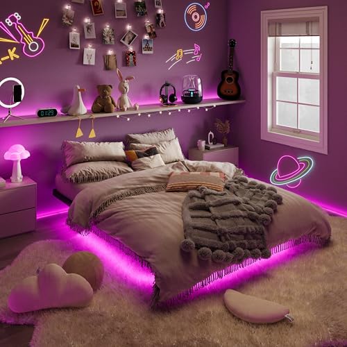 SHA CERLIN Floating Bed Frame Full Size with Smart LED Lights and Charging Station, Heavy Duty Metal Platform Bed with Modern Design,No Box Spring Needed, Easy Assembly, Matte Black SHA CERLIN