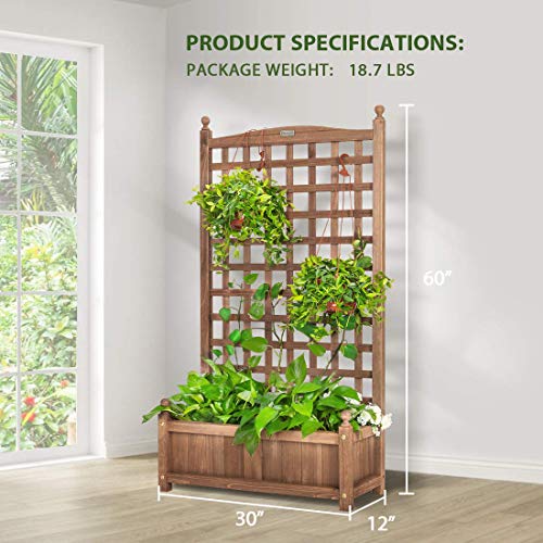 VIVOHOME Wood Planter Raised Garden Bed with Trellis, 60 Inch Height Outdoor Garden Flower Standing Planter Box Lattice Panels with Planter for Patio Porch w/Drainage Holes - WoodArtSupply