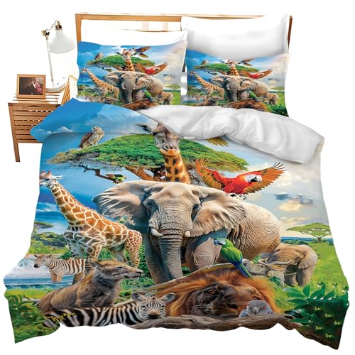 Funny Animals Bedding Set 3 Pieces Soft Lightweight Microfiber Zoo Print Bedspread Coverlet Set Jungle Elephant Giraffe Duvet Cover Twin Full Queen King Comforter Bed Set for Girls Boy Women Men exroozy