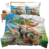 Funny Animals Bedding Set 3 Pieces Soft Lightweight Microfiber Zoo Print Bedspread Coverlet Set Jungle Elephant Giraffe Duvet Cover Twin Full Queen King Comforter Bed Set for Girls Boy Women Men exroozy
