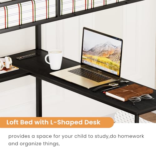 Bellemave Full loft Bed with Storage Stairs, Wardrobe, Shelves, Metal Full Loft Bed Frame with L-Shaped Desk for Adults, Kids, Teens, Black with Charging Cradle Bellemave