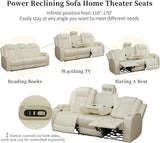 AYCP Furniture Power Recliner Set with LED Lights, Quilted Air Leather Reclining Set with USB Port/Storage/Cup Holder/Reader Light for House/Home Theater/Apt/Rv/Office (Ivory, 3PC Full Set) AYCP Furniture