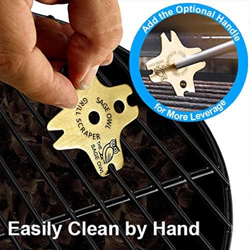 Sage Owl Bristle-Free Brass BBQ Grill Scraper – Safe Grill Cleaner for Outdoor Grills, Porcelain Grates, Smoker Accessories, Cooking Gadgets, and Barbecue Grilling Tools – Small Gifts for Dad The Sage Owl