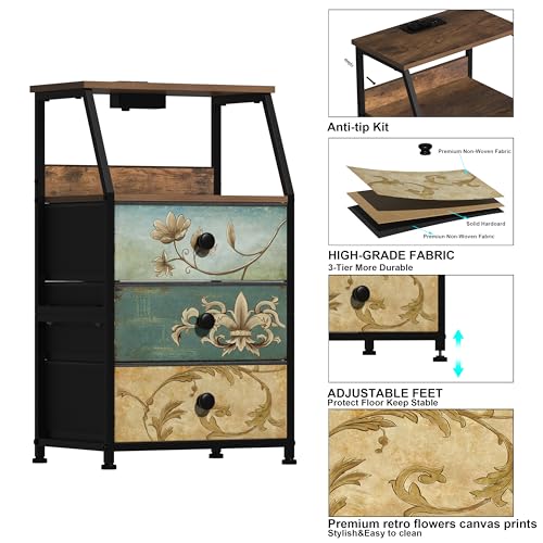Tohomeor Dresser with Fabric Drawers Nightstand with 2 Tier Shelf Storage Tower for Bedroom Hallway Entryway Closet Organizer Sofa Beside Table Furniture (Multi, 3 Drawers) Tohomeor