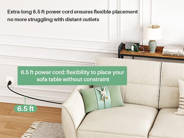 Kitstorack Rustic Brown Narrow Console Table for Behind Sofa, Elevated Rear Fence & Built-in Power Outlets, Includes 6.5' Power Cord, 5.9" D x 39.4" L x 33.3" H Kitstorack