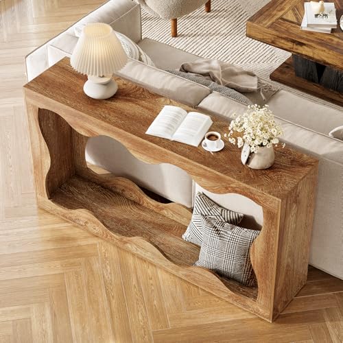 LITTLE TREE 63-Inch Console Table, Chic Design, Sofa Table Behind Couch, Farmhouse Console with Build-in Storage Space for Entryway, Living Room, Hallway LITTLE TREE