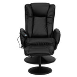 Flash Furniture Poppy Massaging Multi-Position Plush Recliner with Side Pocket and Ottoman in Black LeatherSoft Flash Furniture