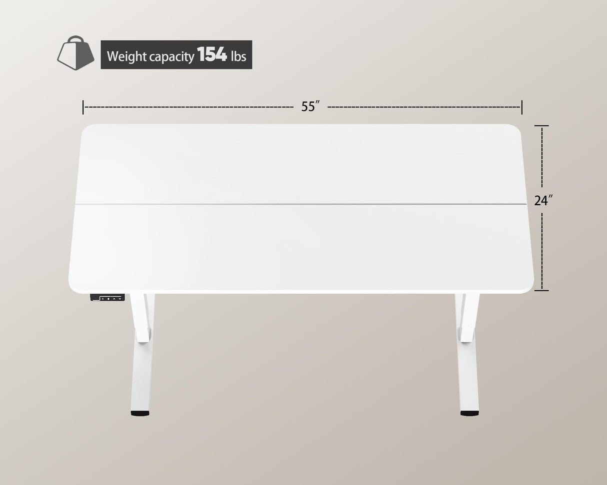 LongKe Electric Standing Desk Adjustable Height, Stand up Home Office Desk, 55x24 Inches Sit Stand Desk with Memory Preset, White LongKe