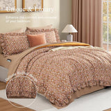 BLOOMHAVEN Queen Comforter Set - 7 Pieces Ruffle Brown Bedding Sets, Shabby Chic Farmhouse Bed in a Bag with Ruffle Comforter, Sheets, Pillowcases & Shams BLOOMHAVEN