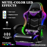 Czlolo RGB LED Lights Gaming Chair with Footrest for Adults and Kids, Lumbar Support Massager Video Game Chair, High Back Reclining Gamer Chair with Headrest, Swivel Office Computer Desk Chair(Purple) Czlolo
