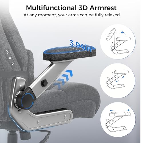 600LBS Big and Tall Massage Office Chair, Extra Wide Seat - 3D Kneading Massage & Heat Office Chair with Heavy Duty Metal Base, 3D Flip Arms, Fabric Ergonomic with Thick Spring Cushion CHAIRKER