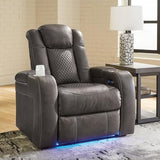 Signature Design by Ashley Fyne-Dyme Contemporary Power Recliner with Adjustable Headrest, Cup Holders and LED Lighting, Black & Gray Signature Design by Ashley