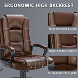 LEMBERI Office Desk Chair, High Back Executive Computer Chair, Ergonomic Big and Tall Adjustable PU Leather Chairs with Padded Armrest for Long Time Sitting (Brown) LEMBERI