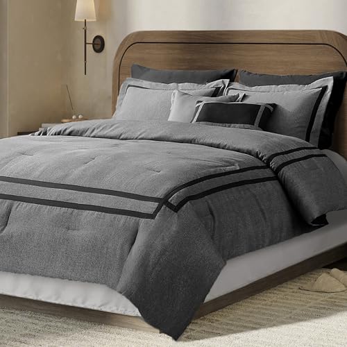 Wonderful Hotel Comforter Set King 8-Piece Gray Hydro-Brushed Wooly Feel Modern Luxury Bedding Comforter with Matching Fitted Sheet,Flat Sheet,Pillow Sham,Decorative Pillows for All Seasons Wonderful