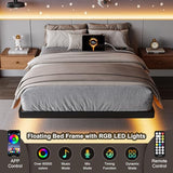 Feonase Twin Size Floating Bed Frame with Charging Station and LED Lights, Metal Bed Frame with Heavy Duty Steel Slats Supports, No Box Spring Needed, Easy Assembly, Black Feonase
