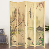 MyGift 4-Panel Folding Bamboo Room Divider Asian-Inspired Cherry Blossom Scene, 6 FT Freestanding Floral Artwork Room Partitioner with Beige Wood Frame MyGift