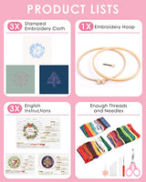 TINDTOP Christmas Embroidery Kit for Adult, 3 Sets Embroidery Stitch Practice kit Include Embroidery Cloth Hoops Threads for Craft Lover Hand Stitch