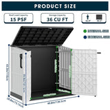 LHBGO Horizontal Storage Shed, Outdoor Resin Storage Shed 36 Cu. Ft. Garden Extra Large Capacity Weather Resistant Storage Box, Lockabl Waterproof Shed for Garbage Cans, Garden Tools, Light Gray LHBGO