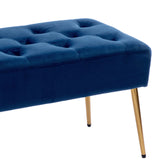 DUHOME Button-Tufted Ottoman Bench, Upholstered Bedroom Benches Velvet Footrest Stool Dining Bench Accent Bench for Entryway Dining Room Living Room Bedroom, Dark Blue DUHOME