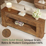 TRIBEWOOD Solid Wood Console Table, 63-Inch Farmhouse Entryway Table with 2-Tier Storage Shelf, Rustic Wooden Narrow Long Sofa Table Behind Couch for Entryway, Hallway, Foyer, Living Room, Brown TRIBEWOOD