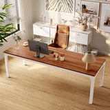 LITTLE TREE 78.7-Inch Ultra Long Double Desk, Writing Gaming Work Computer Two-Person Desk for Home Office, Walnut + White LITTLE TREE