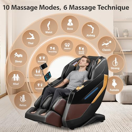 Gethope Massage Chair Full Body 4D Zero Gravity Massage Chair Recliner with 57.1" SL-Track Shiatsu Massage Lumbar Heat 40 Airbags Foot Rollers AI Voice 7" Touchscreen Bluetooth Gethope
