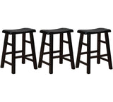 eHemco Heavy-Duty Solid Wood Saddle Seat Kitchen Counter Height Barstools, 24 Inches, Black, Set of 3 eHemco