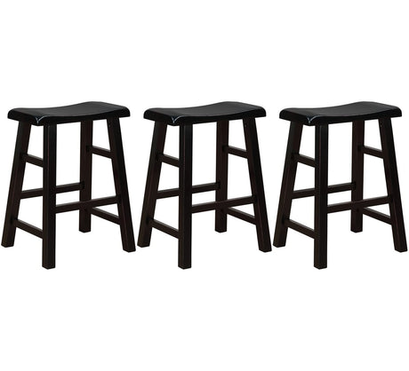 eHemco Heavy-Duty Solid Wood Saddle Seat Kitchen Counter Height Barstools, 24 Inches, Black, Set of 3 eHemco