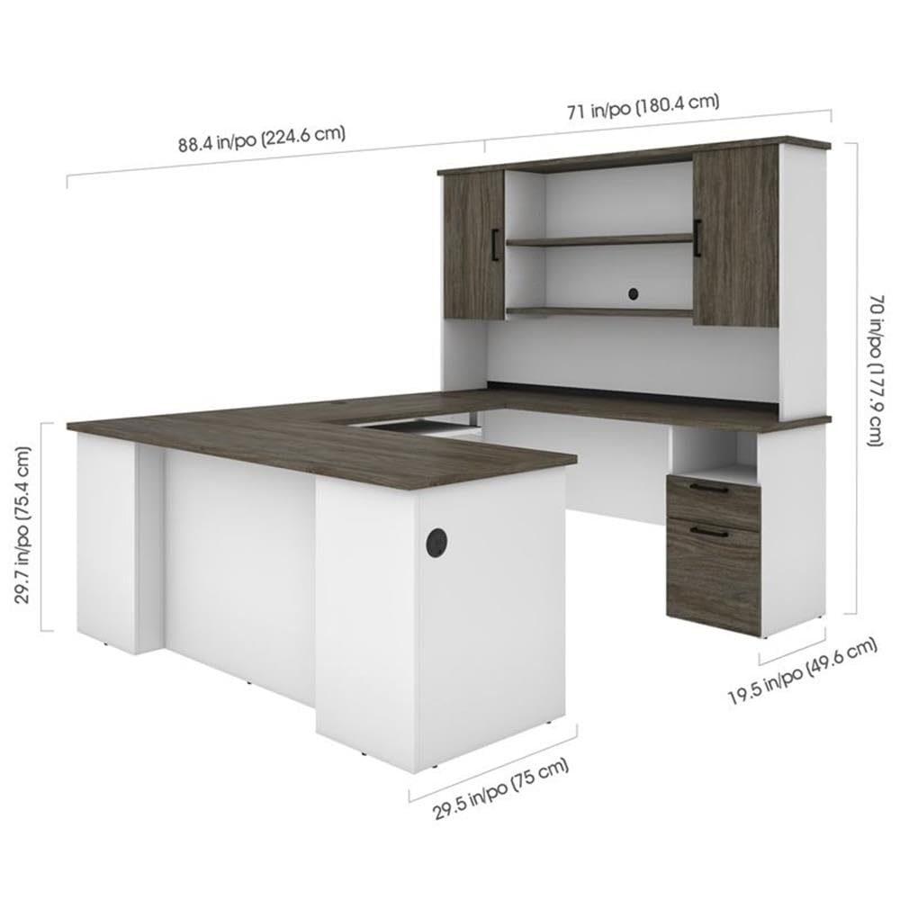 Atlin Designs Transitional Wood U Shaped Computer Desk with Hutch in Gray/White Atlin Designs